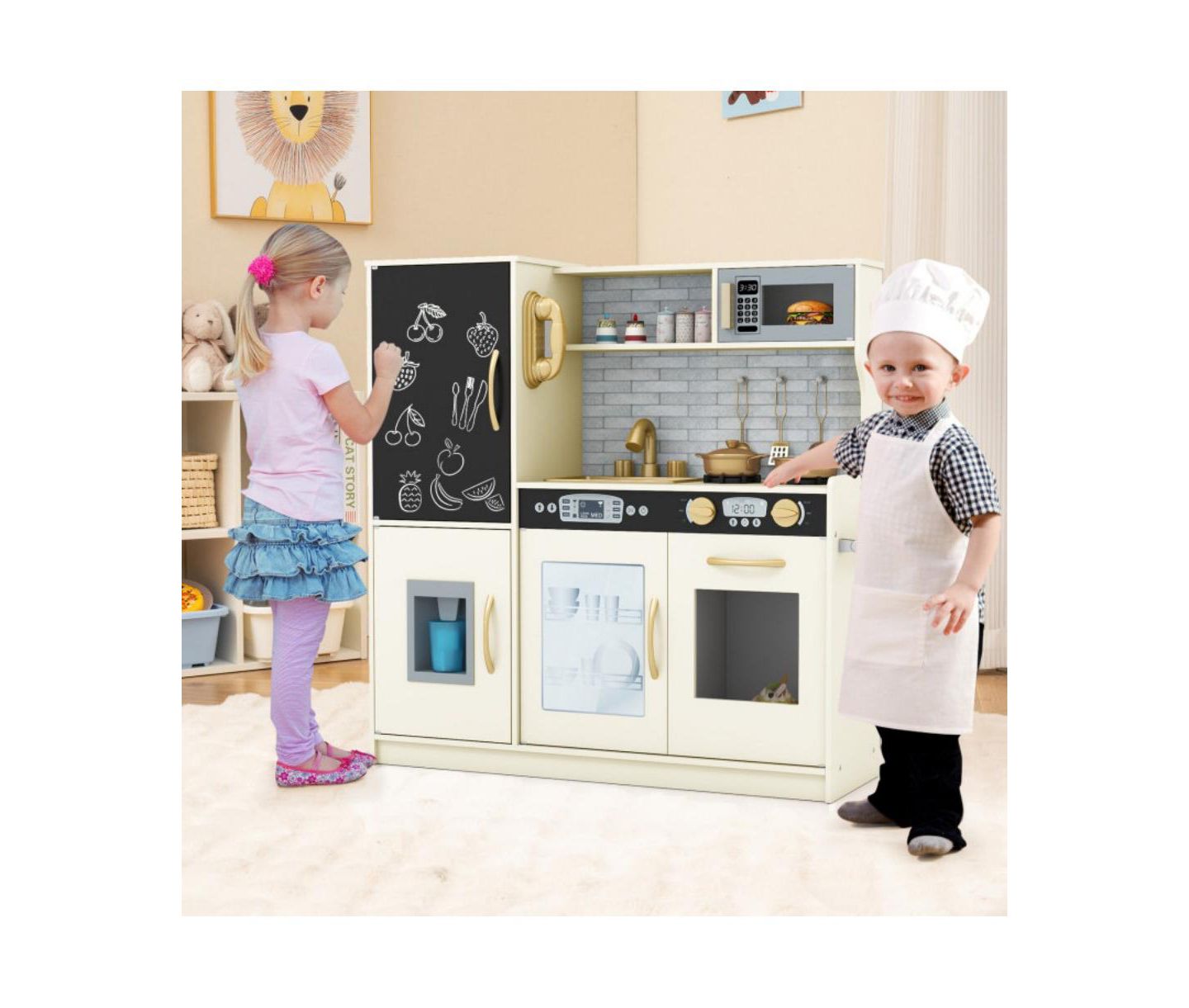 Детские игрушки HONGGE Blackboard and Ice Maker Play Kitchen, 12-Piece Set, Ages 3+, цвет: Белый — фото 2