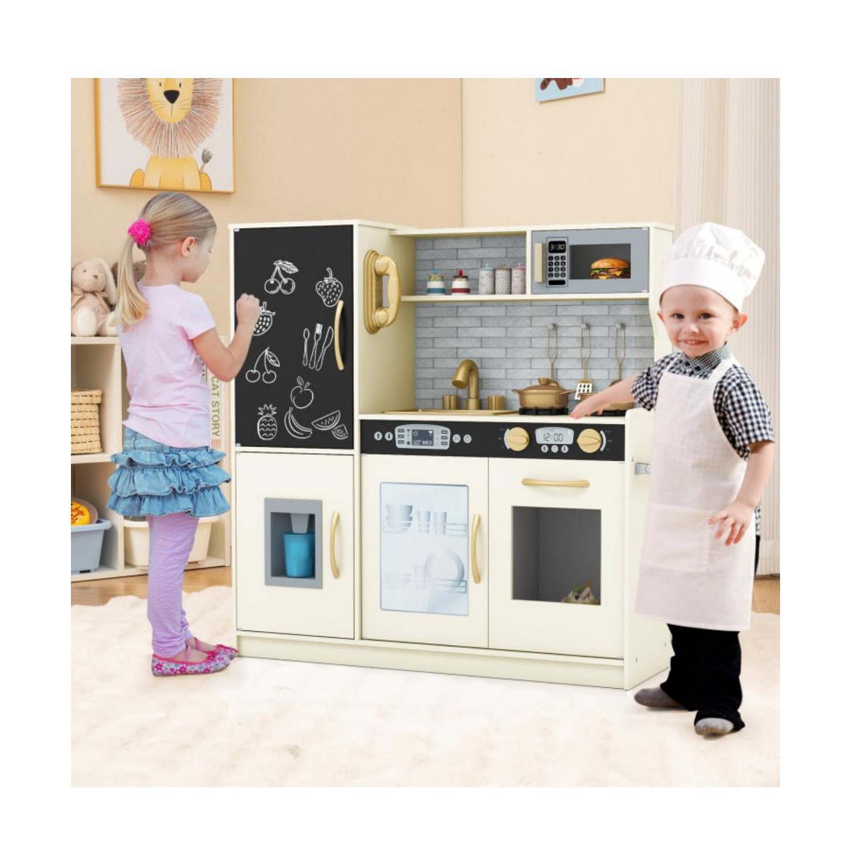 Hongge Kids Pretend Play Kitchen with Sink Stove Ice Maker and Storage