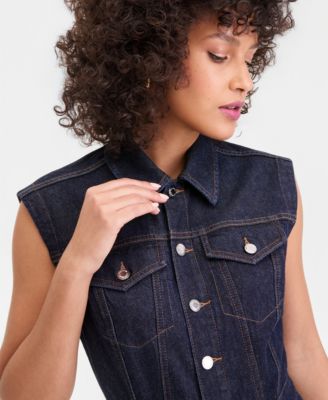 Women's Denim Barrel-Leg Sleeveless Jumpsuit