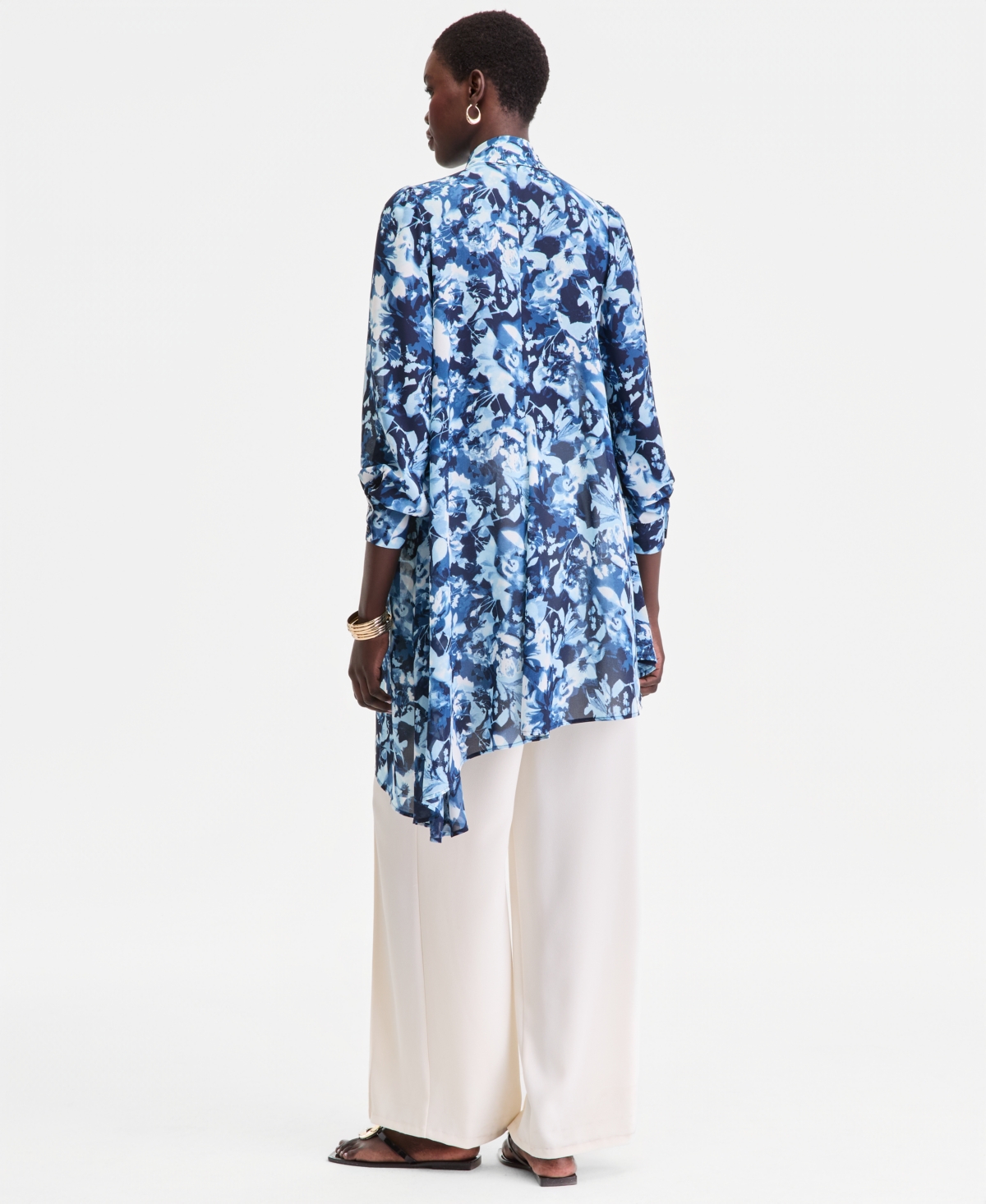 I.n.c. International Concepts Women's Long Sleeve Bow-Neck Chiffon Tunic, Macy's Exclusive