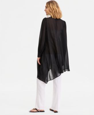 Women's Long Sleeve Bow-Neck Chiffon Tunic