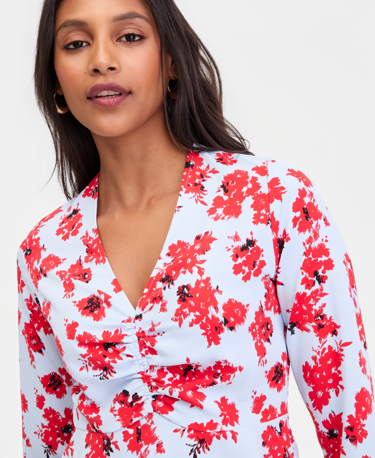 I.n.c. International Concepts Women's Long-Sleeve Printed Asymmetrical-Hem Top