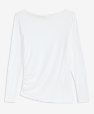  Women's Long-Sleeve Asymmetrical-Hem Ruched Layering Top