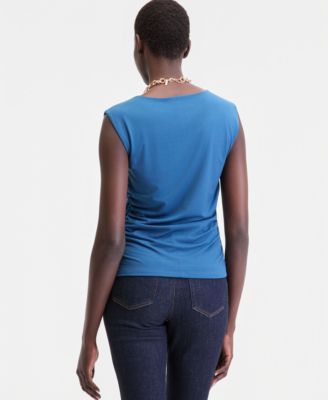 Women's Sleeveless Ruched Boatneck Knit Top