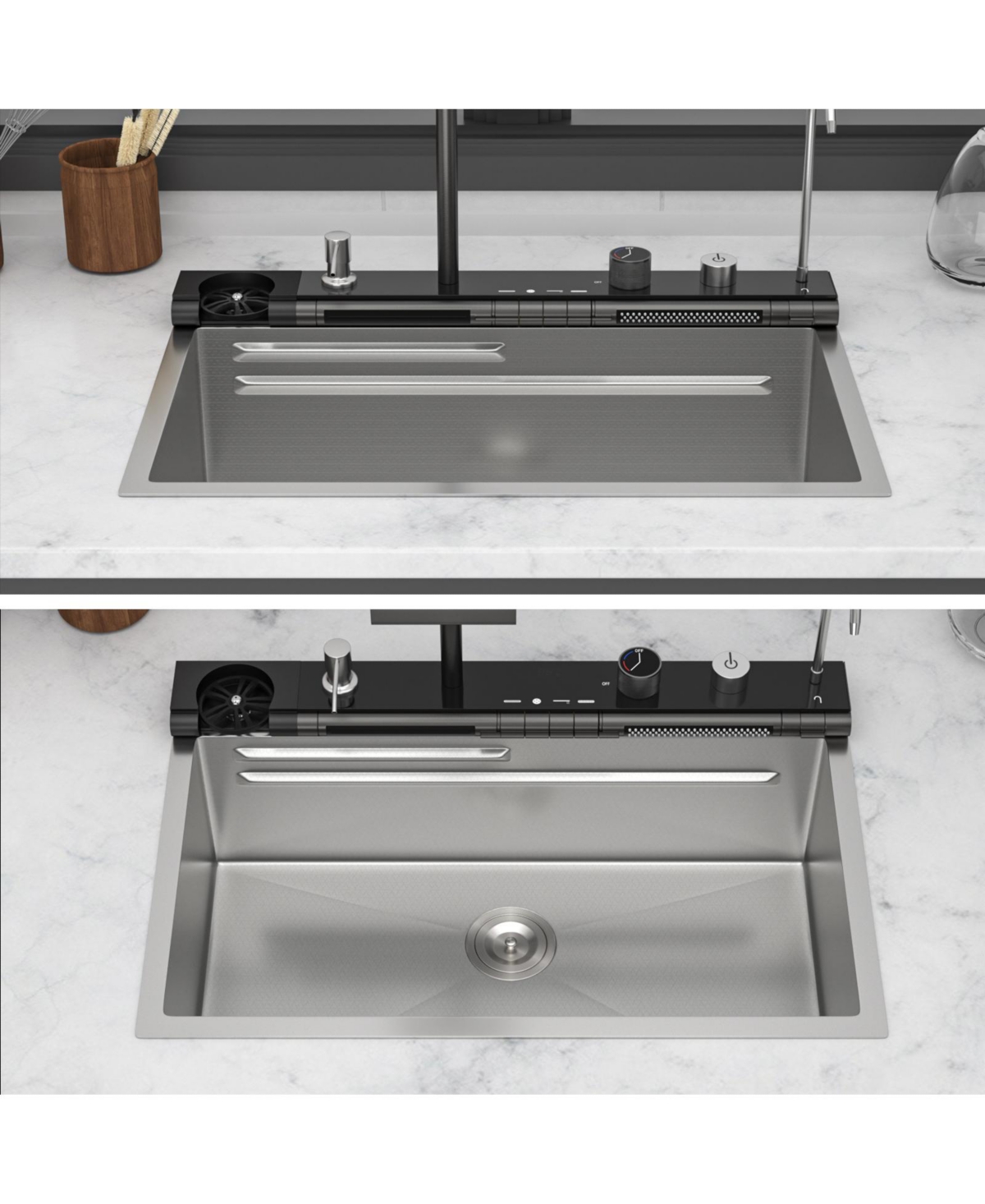 Flynama 30x19x9inch Smart Waterfall Kitchen Sink Workstation Stainless Steel 16 Gauge with Faucet