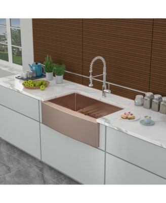 33inch Rose Gold Farmhouse Kitchen Sink 16G T304 Nano Stainless Steel Apron Front Single Bowl 33x21x10inch with Full Accessories