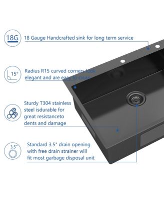 30x22x9inch Gunmetal Black Kitchen Sink Drop In Topmount Stainless Steel Single Bowl