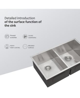 36x19x10inch 16 Gauge T304 Stainless Steel Undermount 5050 Double Bowl Kitchen Sink with Two 10inch Deep Basins