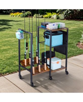 Fishing Rod Holder, 12-Rod Mobile Pole Rack Cart with Wheels for Garage or Home Fishing Gear Storage