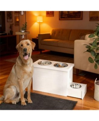 23.6 in. Wide Dog Bowls with Slow Feeder Mat in White