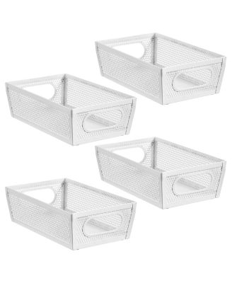 Perforated Metal Storage Bin with Handles - Set of 4 - Matte White