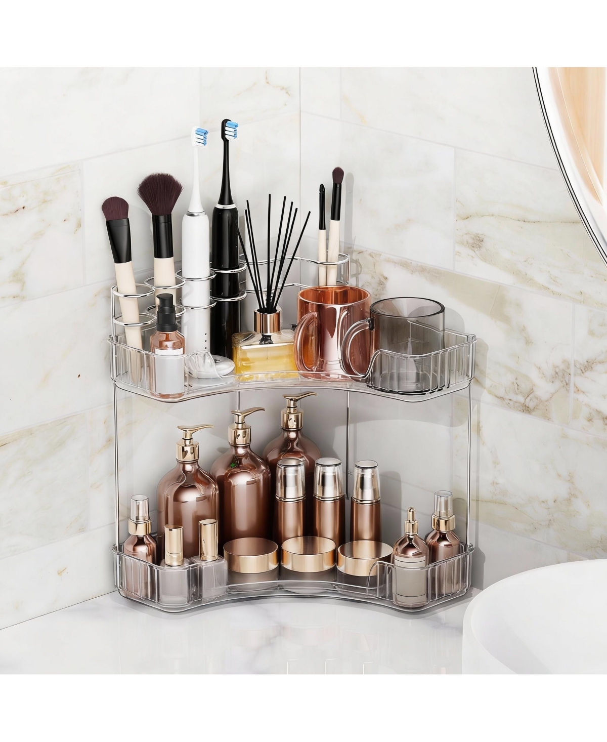 Yigii 2-Tier Corner Bathroom Organizer with Brush Holders