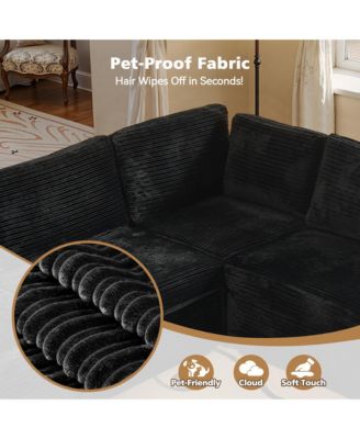 Modular Sectional Sofa Couch, 8-Piece L-Shaped Deep Seat Cloud Couch with Chaise Ottoman, Comfy Corduroy Modular Couches for Living Room