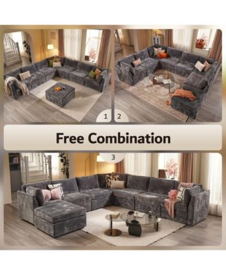 Modular Sectional Sofa Couch, 8-Piece L-Shaped Deep Seat Cloud Couch with Chaise Ottoman, Comfy Corduroy Modular Couches for Living Room