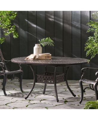 Mondawe Expandable Patio Dining Table, Aluminum Round Outdoor Dining Table with Lattice Design, Hammered Bronze Finish