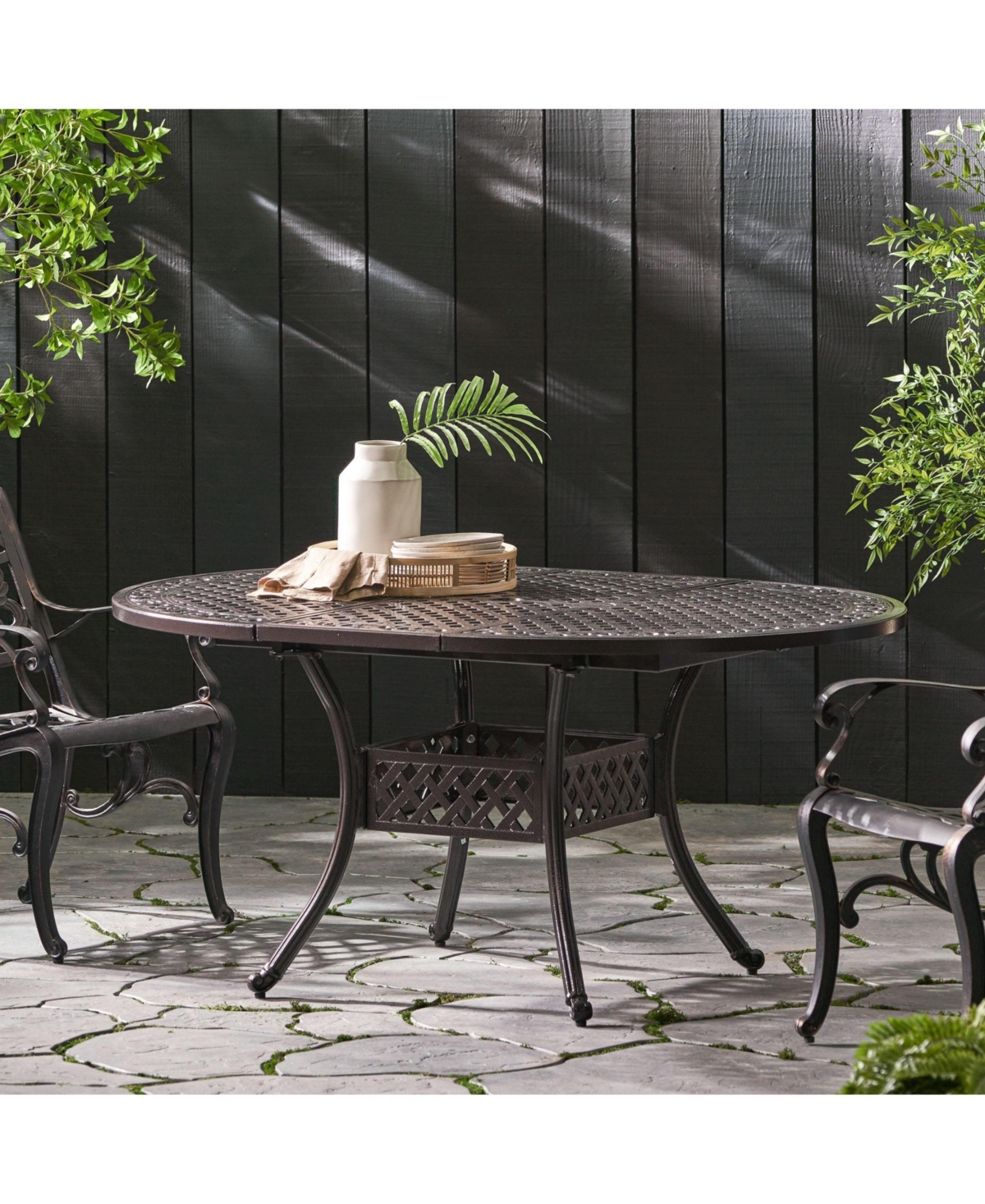 Mondawe Expandable Patio Dining Table, Aluminum Round Outdoor Dining Table with Lattice Design, Hammered Bronze Finish