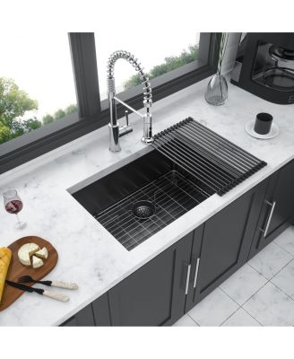 23inch Gunmetal Black Undermount Kitchen Sink 16G T304 Nano Stainless Steel Single Bowl 23x18x10inch 10inch Deep Sink with Full Accessories