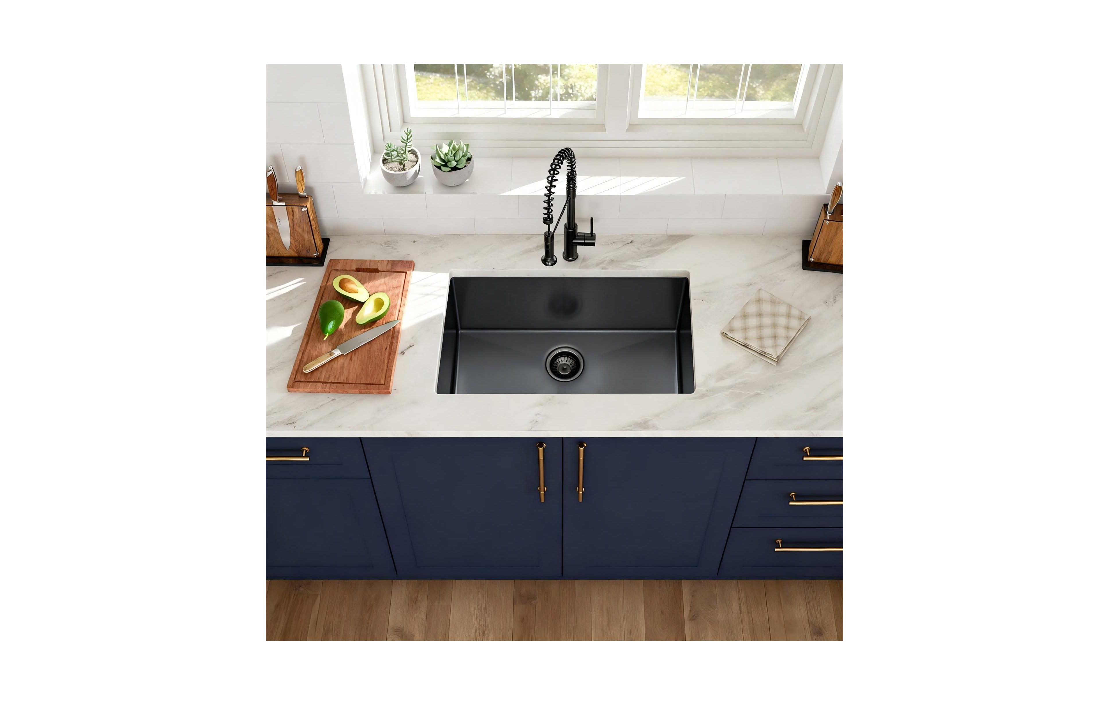 flynama 30x18x10inch Gunmetal Black Undermount Kitchen Sink Single Bowl Stainless Steel 16 Gauge