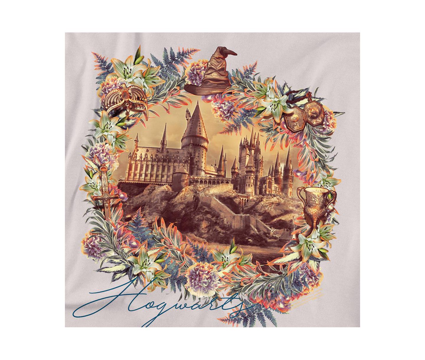 Мужская футболка Harry Potter Hogwarts Image Wfloral Wreath, цвет: Серебряный — фото 2