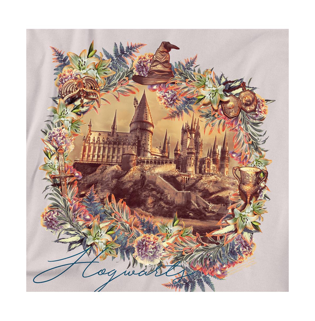 Harry Potter Men's Hogwarts Image Wfloral Wreath T Shirt