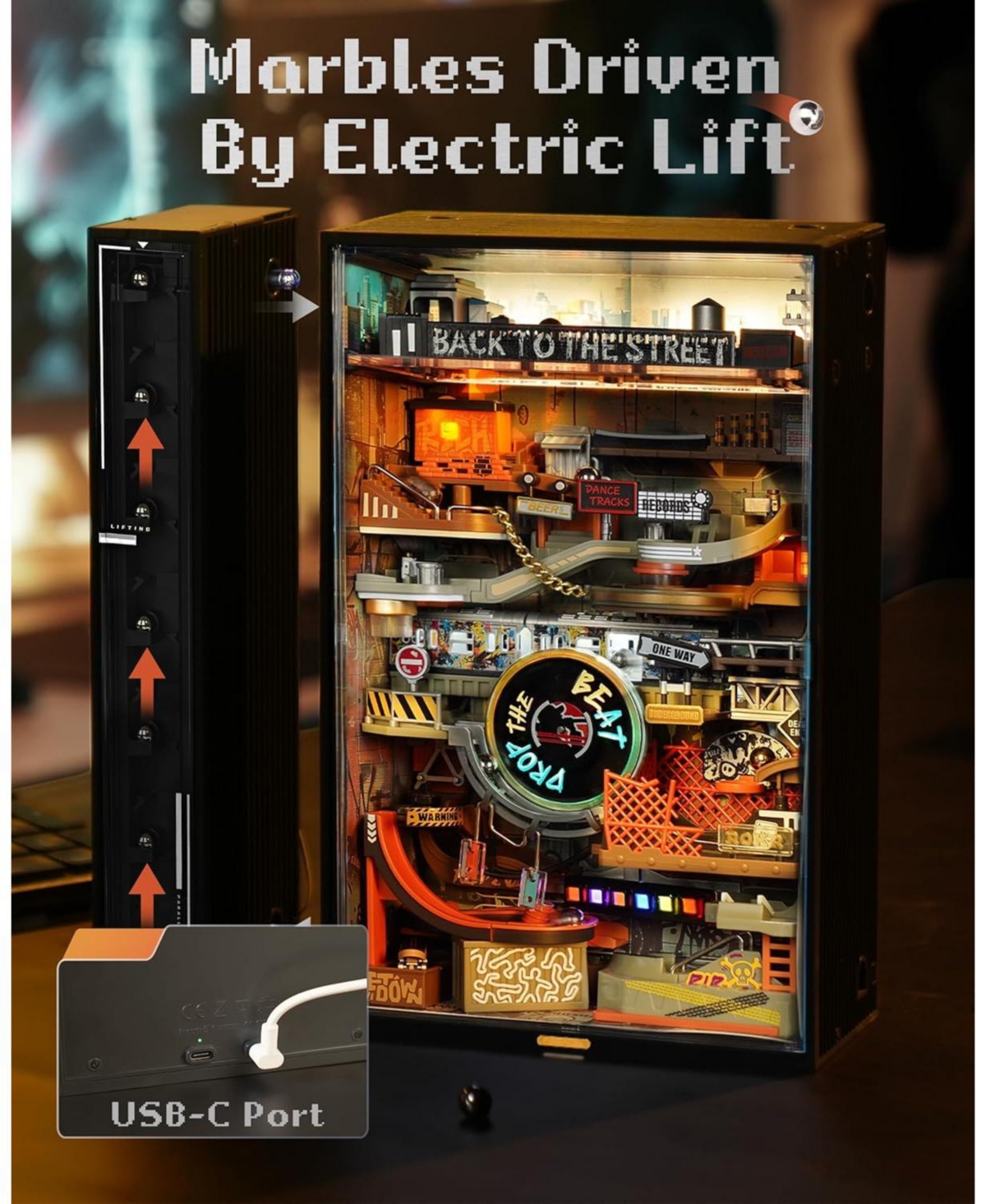 Robotime 3D Puzzle, Electric Marble Run Model Kits, Parallel World Hip-hop Street, Desk Decoration, Building Sets for Adults Boys Girls Birthday Gifts