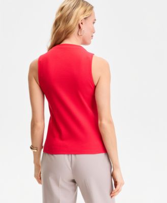 Women's High-Neck Rib-Knit Sleeveless Top