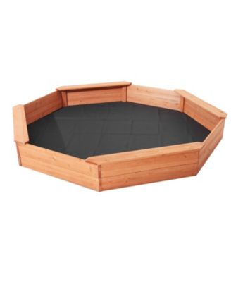 Kids Wooden Sand Pit with Cover, 4 Seating and Liner
