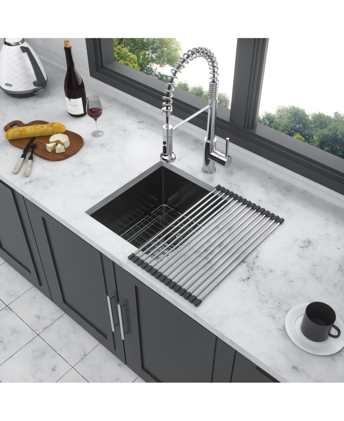 flynama Gunmetal Black Undermount Kitchen Sink 16 Gauge T304 Nano Stainless Steel Single Bowl