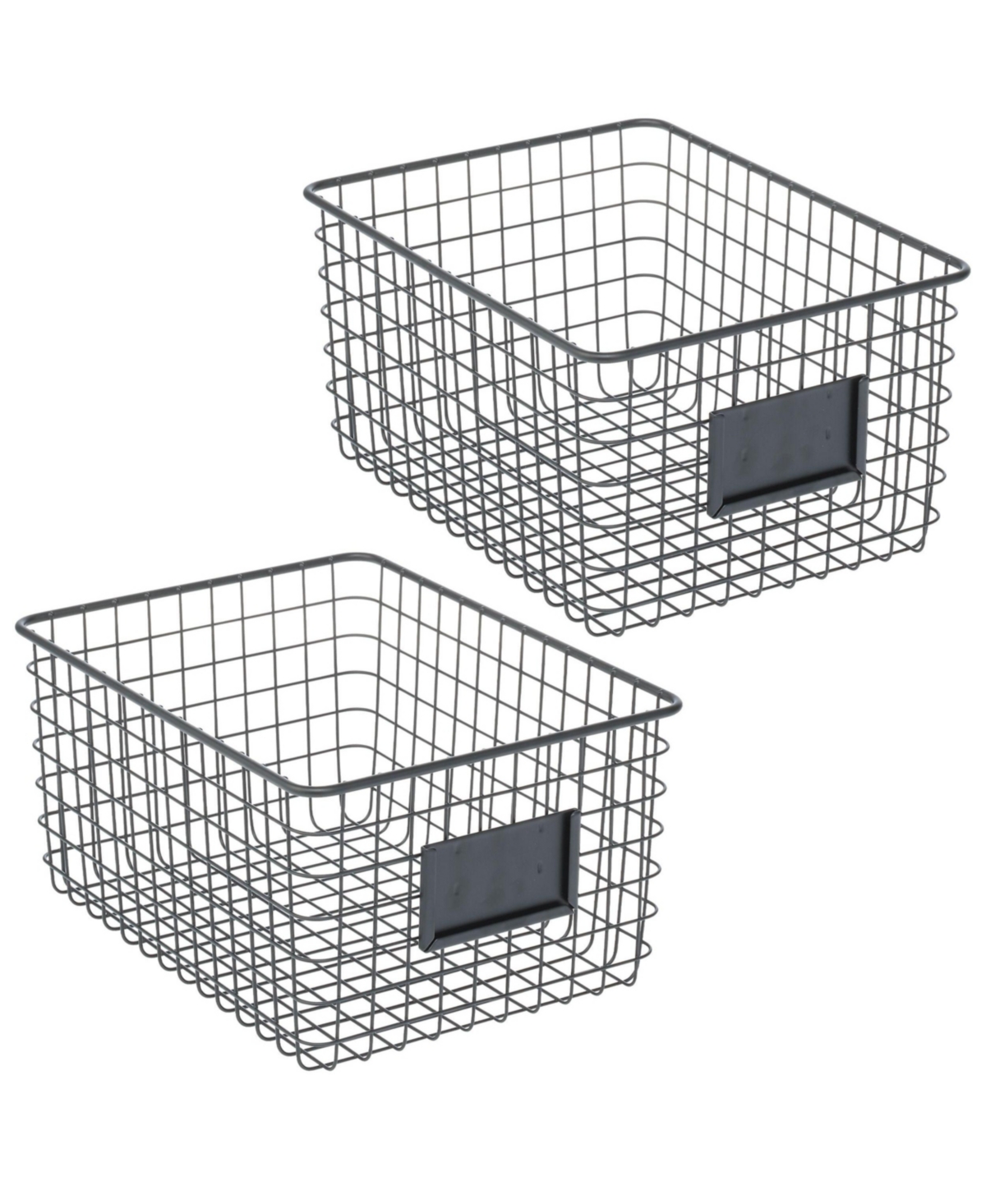 mDesign Metal Pantry Basket with Label Plate - Set of 2 - Matte Black