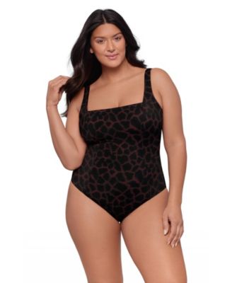 Women's Sculpting Square-Neck Lace-Up Back One-Piece Swimsuit