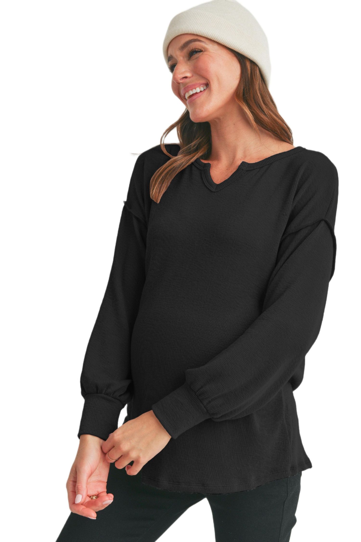 Women's Rib-Knit Split-Neck Top