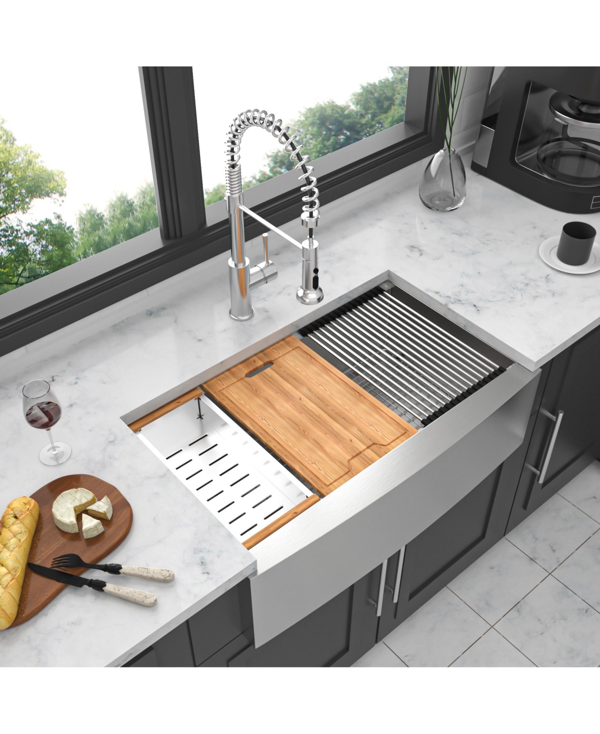 flynama 30x22x10inch Stainless Steel Farmhouse Kitchen Sink Workstation Apron Front 16 Gauge