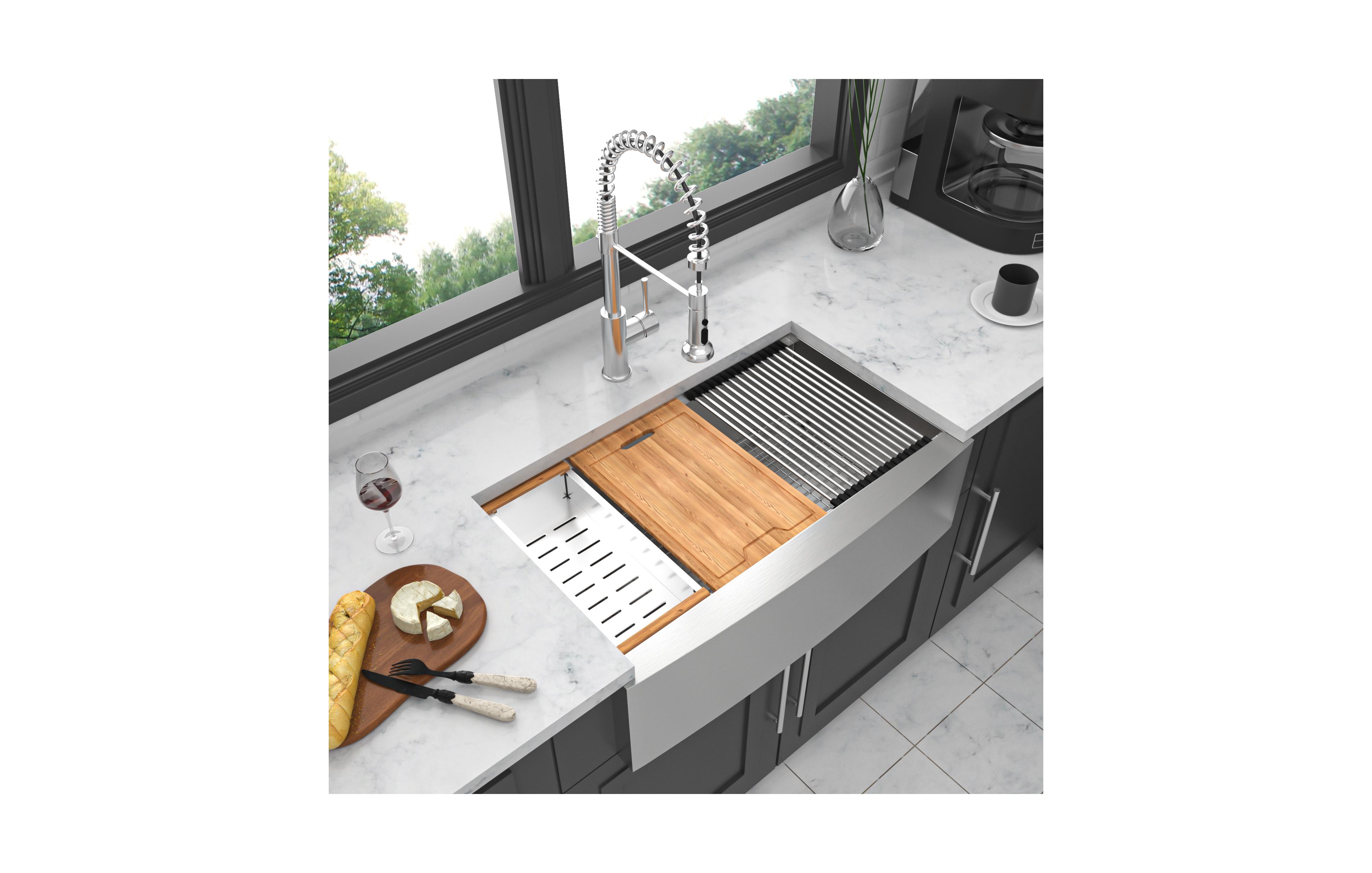 flynama 30x22x10inch Stainless Steel Farmhouse Kitchen Sink Workstation Apron Front 16 Gauge