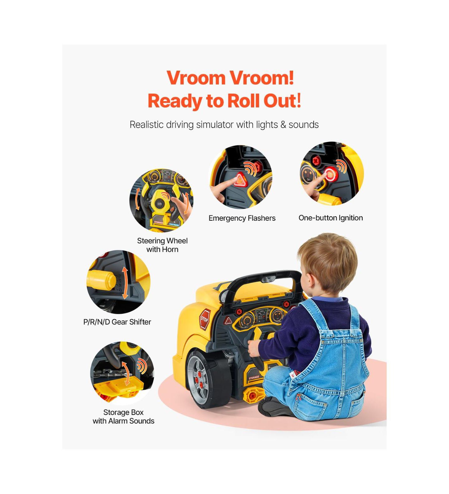 Детский игровой набор Slickblue Mechanic Car Repair 60-Piece Playset with Lights, Sounds, Steering Wheel and Horn, от 3 лет, цвет: Жёлтый — фото 6