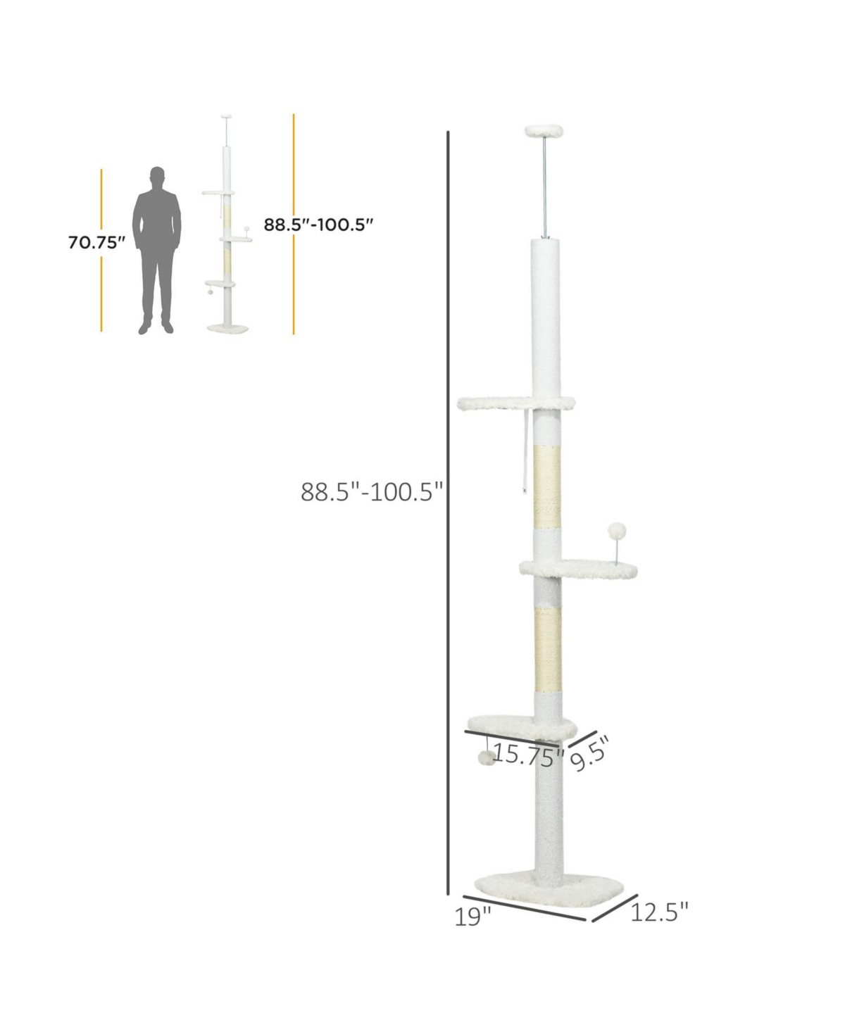 Aostirmotor 88.5" to 100.5'' Cat Tree with tension rod in White