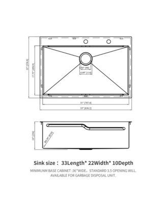 33x22x10 Inch Drop In Kitchen Sink 16 Gauge T304 Stainless Steel Ledge Workstation Single Bowl
