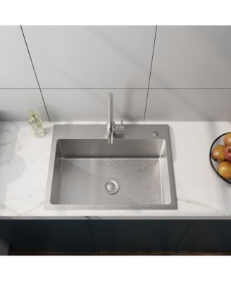 24inch Silver Brushed Stainless Steel Washing Sink with Faucet Hoses Drain Head Only 12 Gauge Noise Reducing Pads