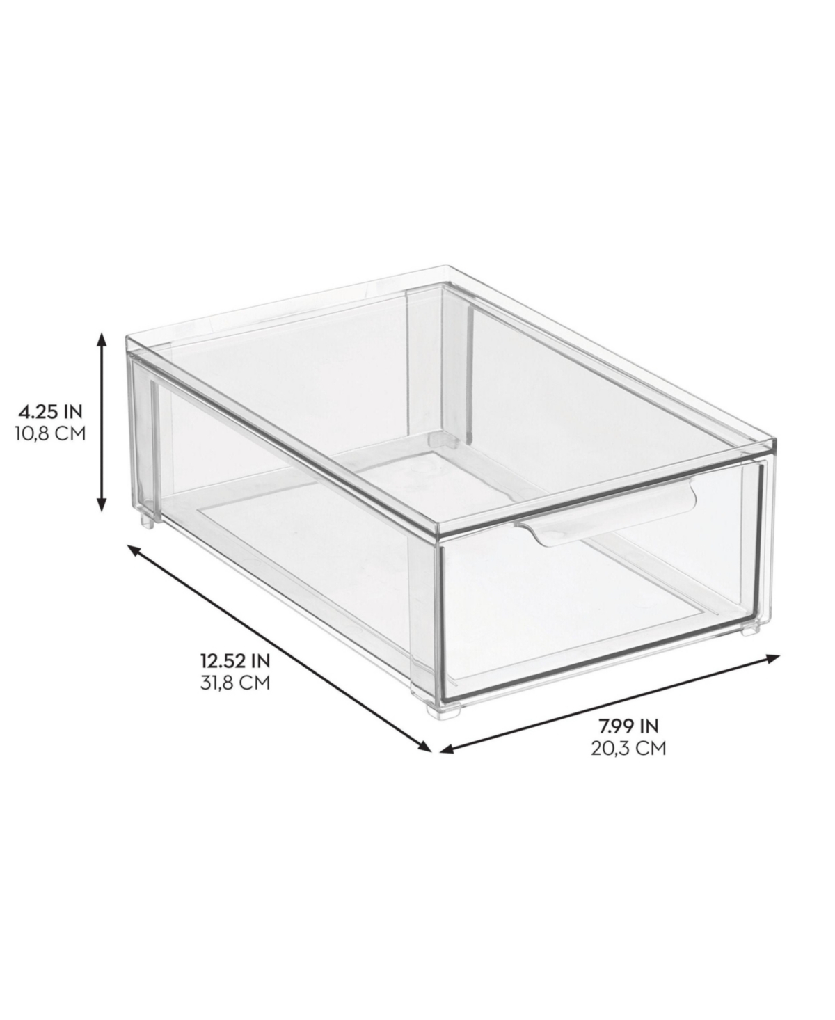 mDesign Stackable Pull-Out Sliding Storage Drawer - Set of 4 - Clear