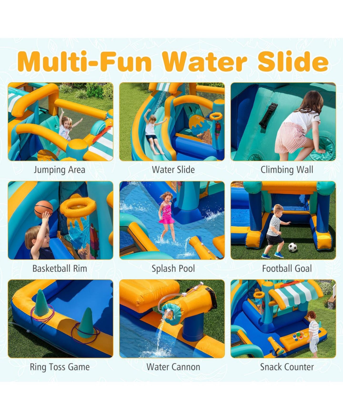 Детская игрушка HONGGE Ice Cream Inflatable Bounce House with Water Slide and Pool, Up to 5 Players, Ages 3+, цвет: Жёлтый — фото 7