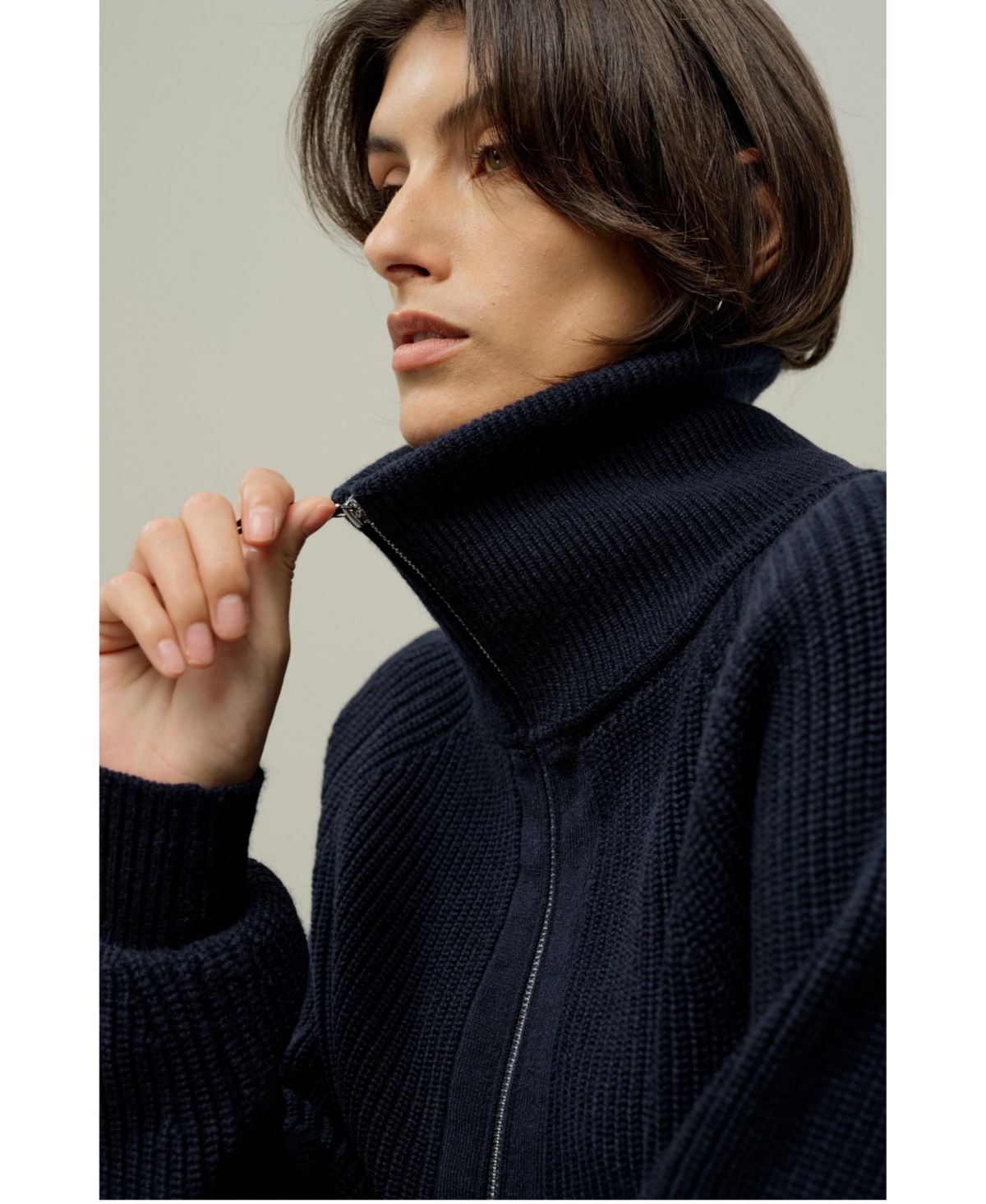 Lilysilk Women's Ribbed-knit Turtleneck Zip Cardigan