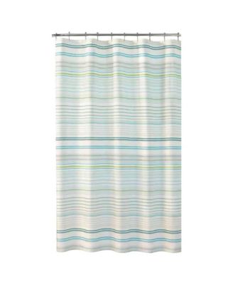 72-inch Sea Breeze Blue Green White Cabana Stripe Cotton Shower Curtain