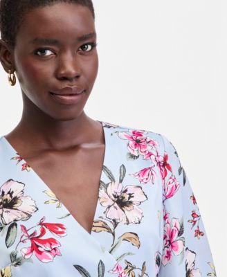 Women's Long Sleeve Printed Wrap Blouse