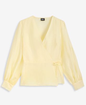 Women's Long Sleeve Textured Wrap Blouse