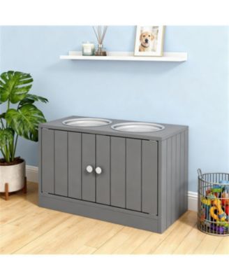 23.6 in. Wide Dog Bowls with Storage Cabinet Containing Large Capacity in Grey