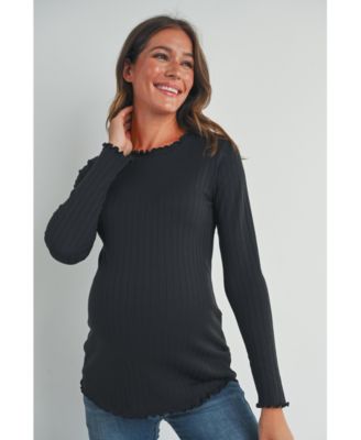 Maternity Long Sleeve Crew Neck Ribbed Top