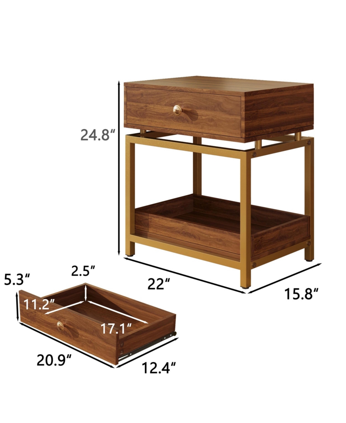Cesicia Modern Nightstand End Table with Drawer and Open Shelf, 2 Tiers Sofa Side for Living Room, Bedroom