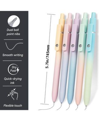 5Pcs Gel Pens, 0.7mm Black Ink Pens with Retractable Fine Point, Writing Supplies for Journaling and Note Taking (Gradient)