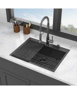 huluwat 28x22x10inch Gunmetal Black Kitchen Sink Drop In Topmount Stainless Steel 16 Gauge