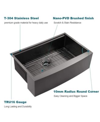 33x22inch Matte Black Farmhouse Kitchen Sink Stainless Steel Single Bowl Workstation Accessory Kit