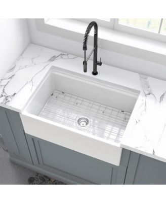 30x20x10inch White Fireclay Farmhouse Sink Workstation Reversible Apron Front